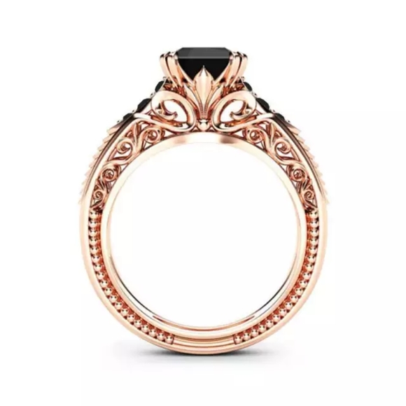 New Rose Gold Plated Black Sapphire Ring - Picture 2 of 5
